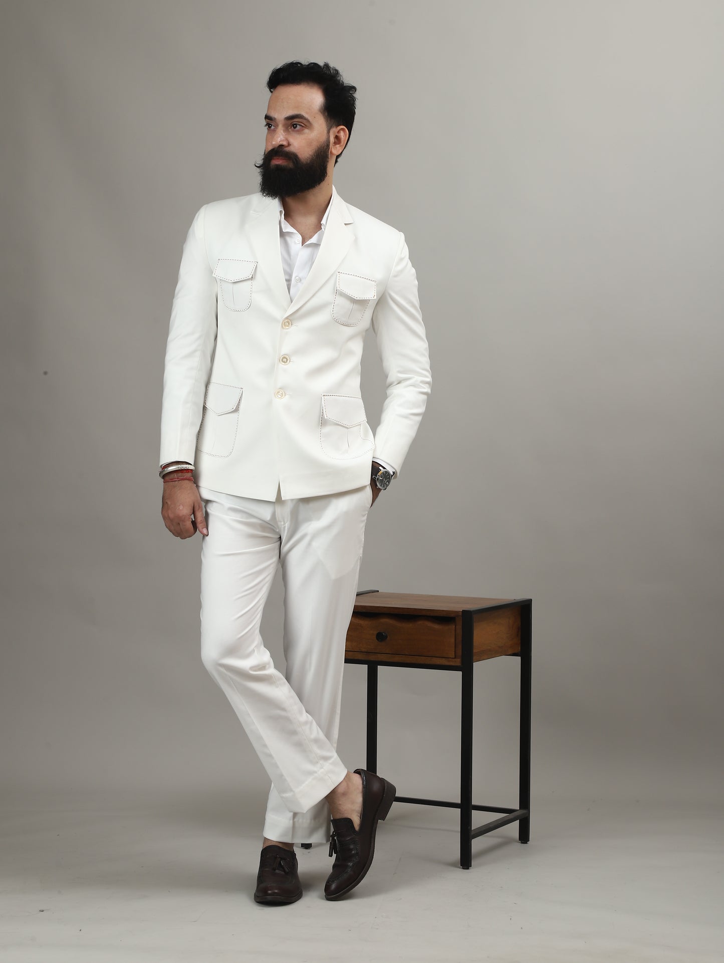 Off White Suiting Celebration Blazer with Signature Pocket Design