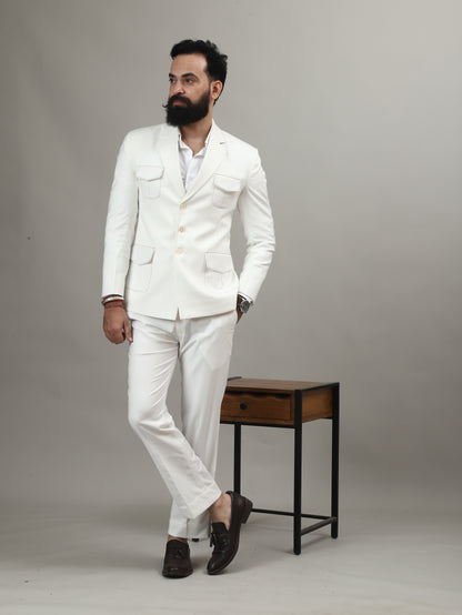 Off White Suiting Celebration Blazer with Signature Pocket Design