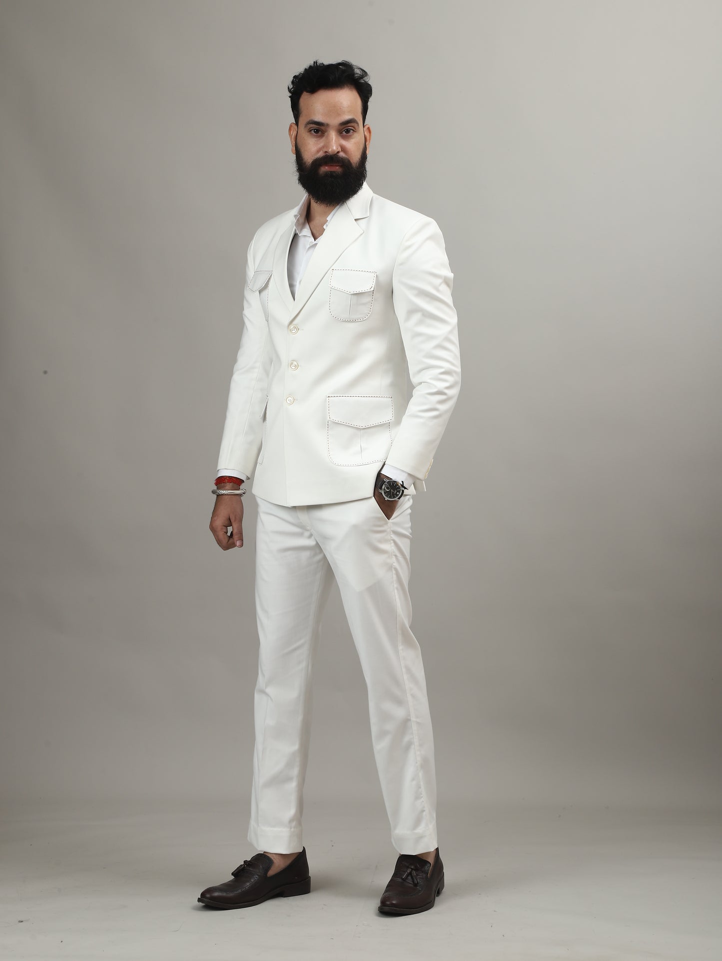 Off White Suiting Celebration Blazer with Signature Pocket Design