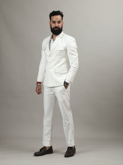 Off White Suiting Celebration Blazer with Signature Pocket Design