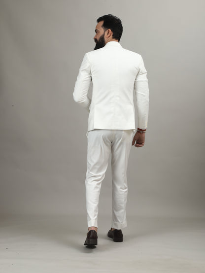 Off White Suiting Celebration Blazer with Signature Pocket Design