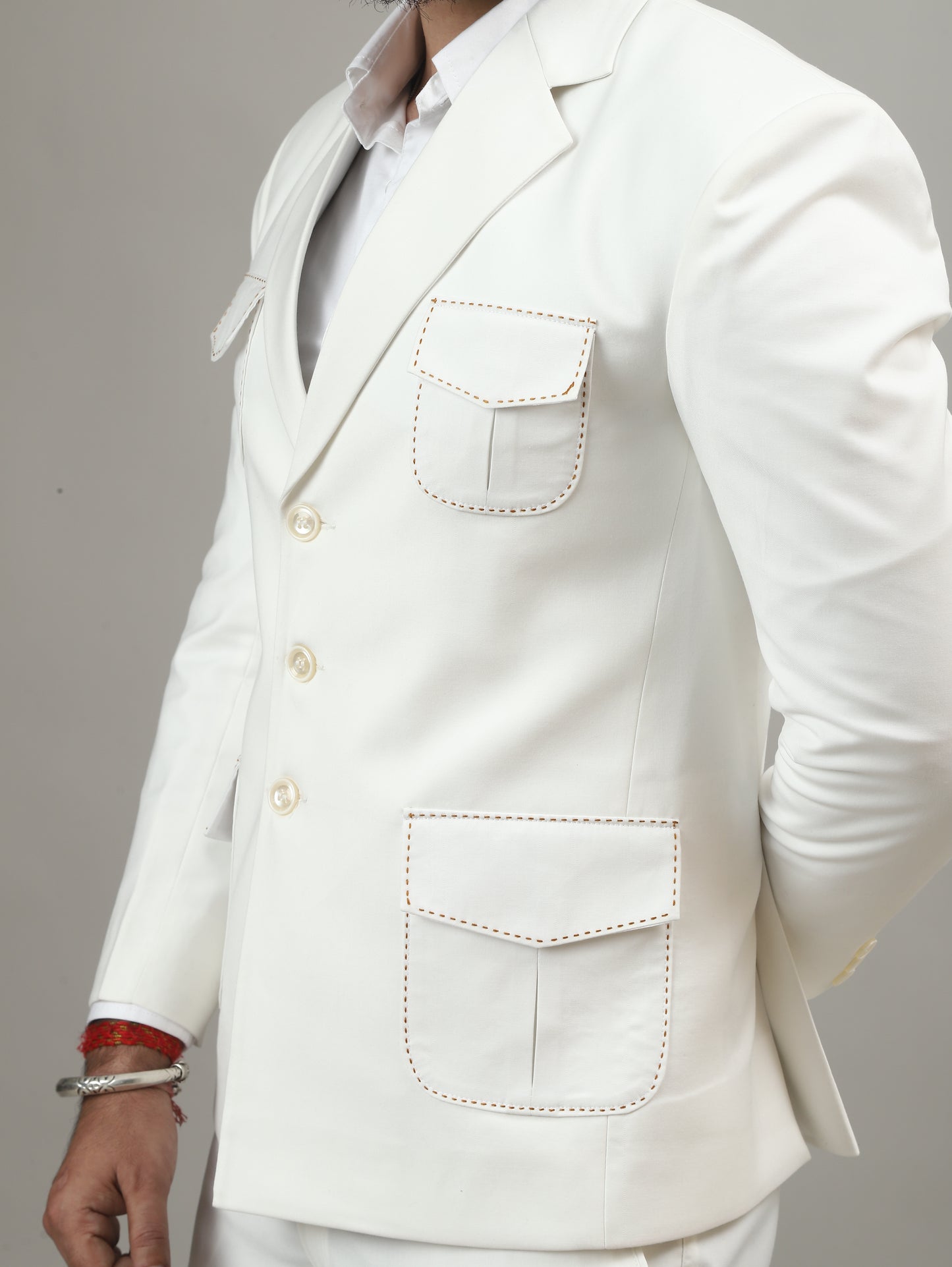 Off White Suiting Celebration Blazer with Signature Pocket Design