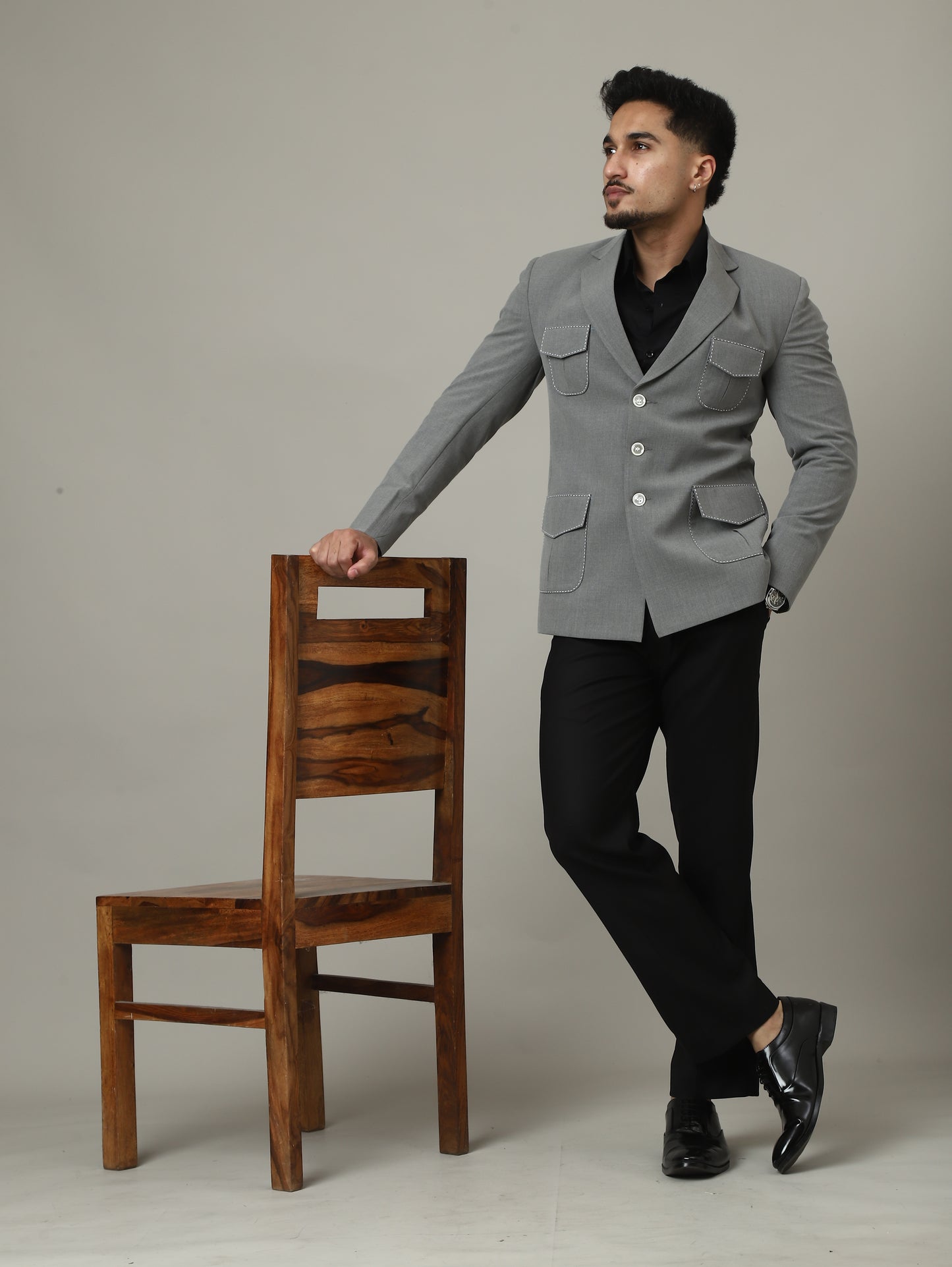 Soft Grey Premium Hunting Blazer with Contrast Pockets