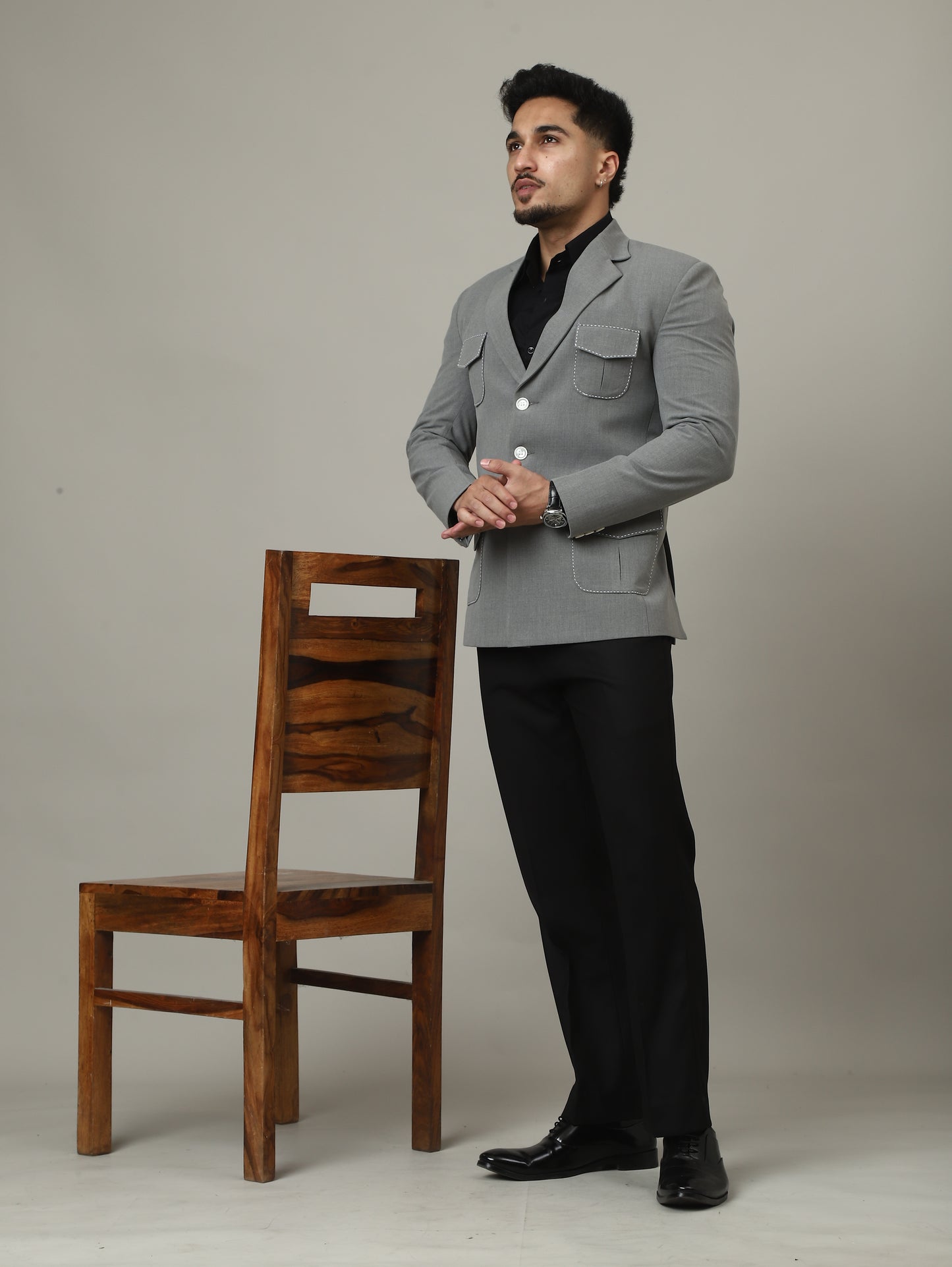 Soft Grey Premium Hunting Blazer with Contrast Pockets