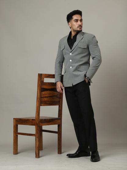 Soft Grey Premium Hunting Blazer with Contrast Pockets