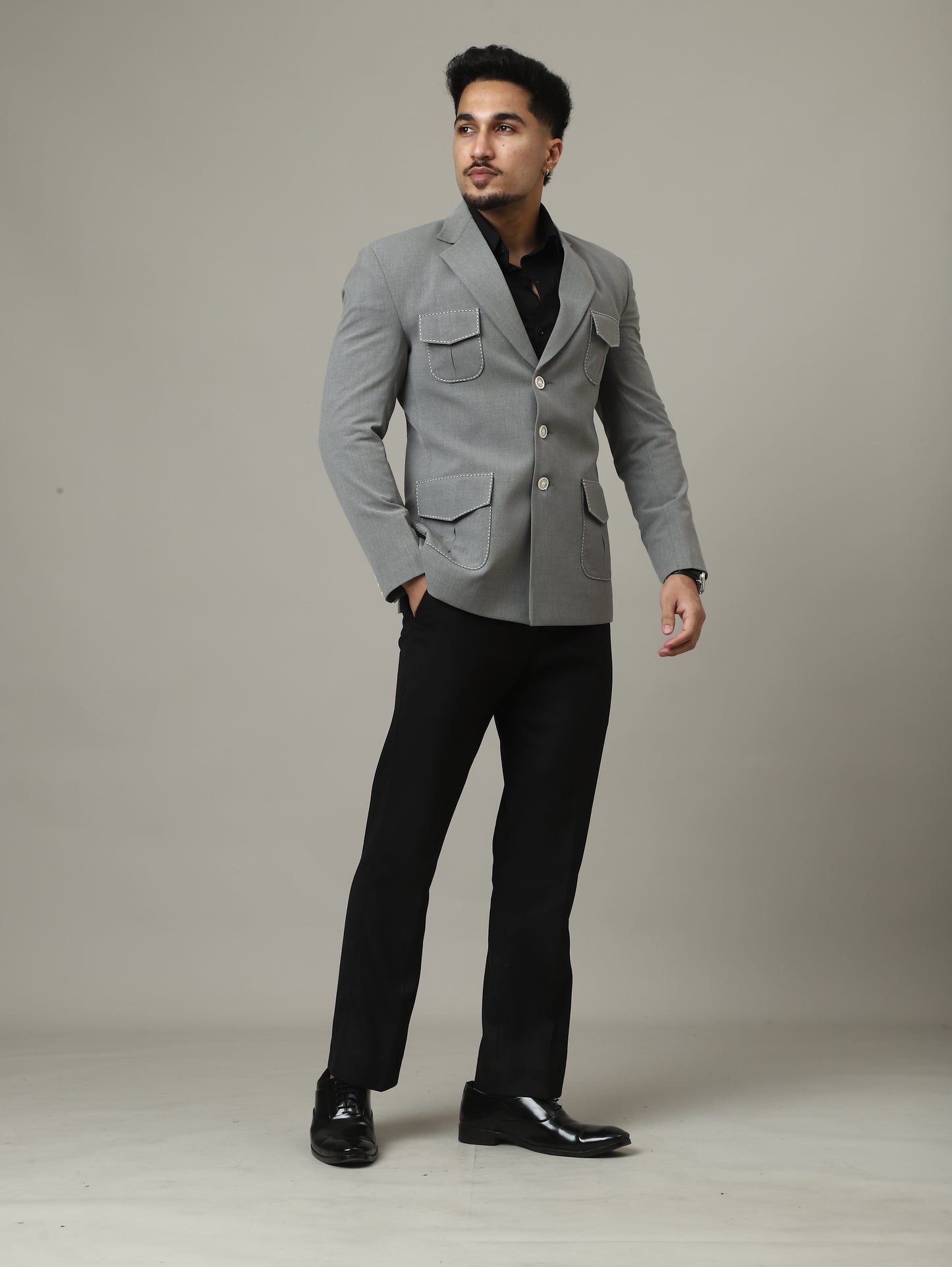 Soft Grey Premium Hunting Blazer with Contrast Pockets