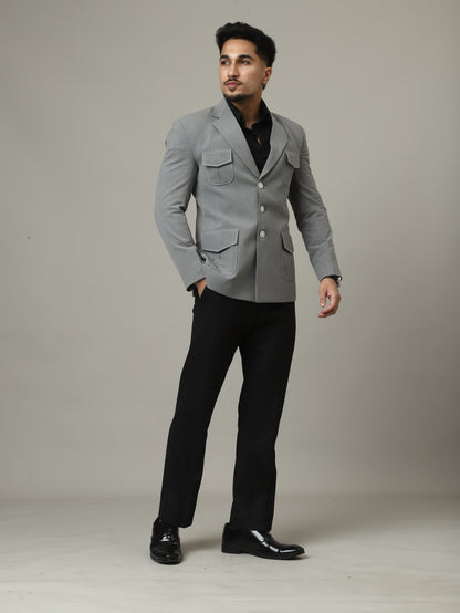 Soft Grey Premium Hunting Blazer with Contrast Pockets