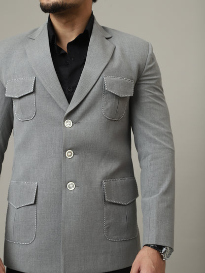 Soft Grey Premium Hunting Blazer with Contrast Pockets