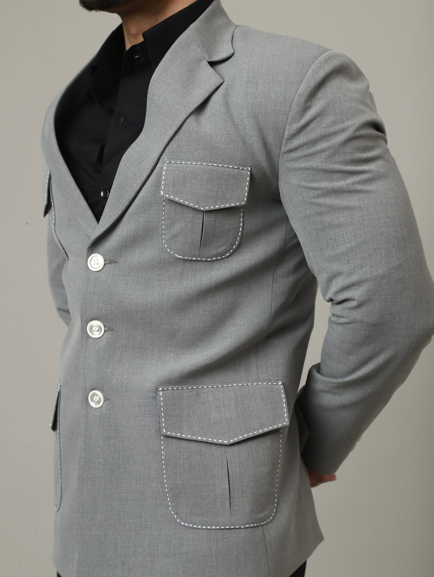 Soft Grey Premium Hunting Blazer with Contrast Pockets