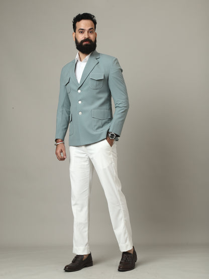 Mint Jade Premium Hunting Blazer with Contrast Pocket Detailing