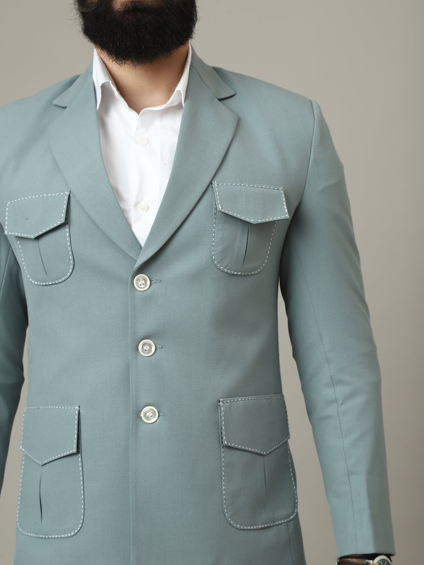 Mint Jade Premium Hunting Blazer with Contrast Pocket Detailing