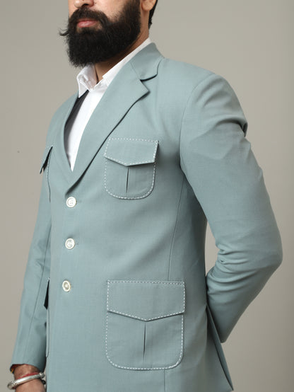 Mint Jade Premium Hunting Blazer with Contrast Pocket Detailing
