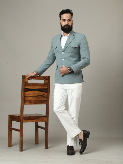 Mint Jade Premium Hunting Blazer with Contrast Pocket Detailing