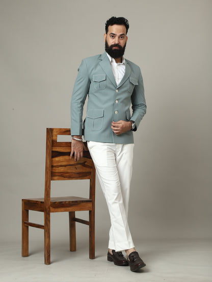 Mint Jade Premium Hunting Blazer with Contrast Pocket Detailing