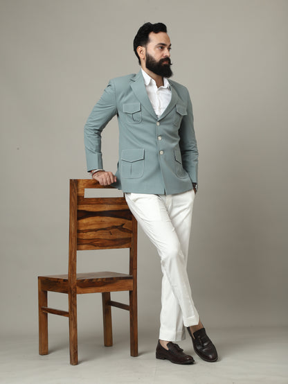 Mint Jade Premium Hunting Blazer with Contrast Pocket Detailing