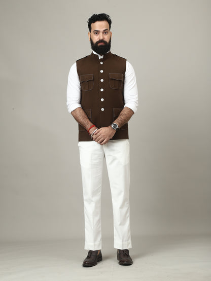 Coffee Brown Royale Semi-Hunting Waistcoat