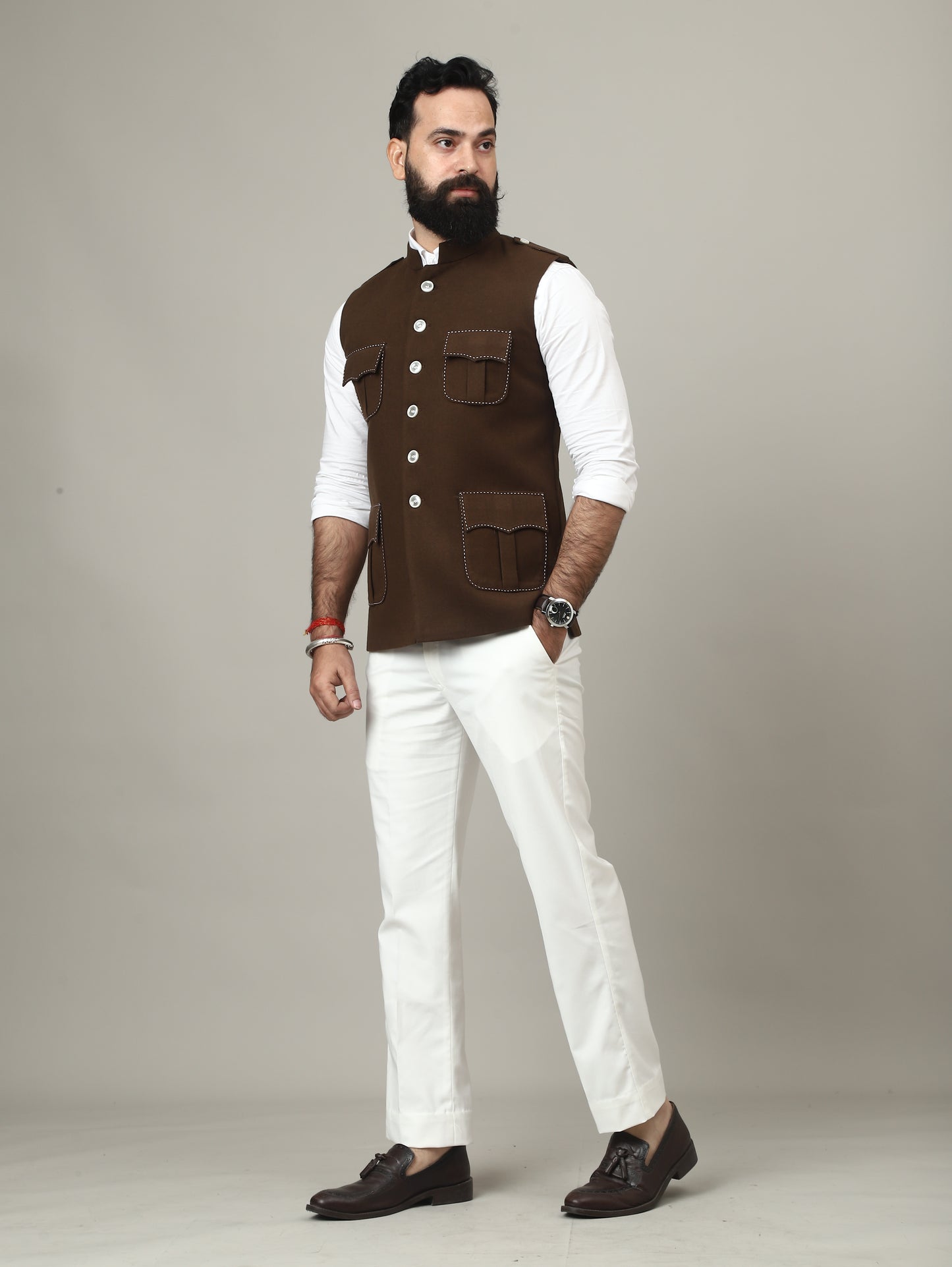 Coffee Brown Royale Semi-Hunting Waistcoat