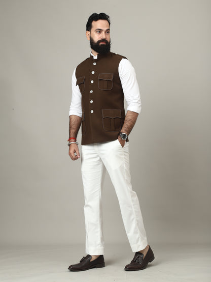 Coffee Brown Royale Semi-Hunting Waistcoat