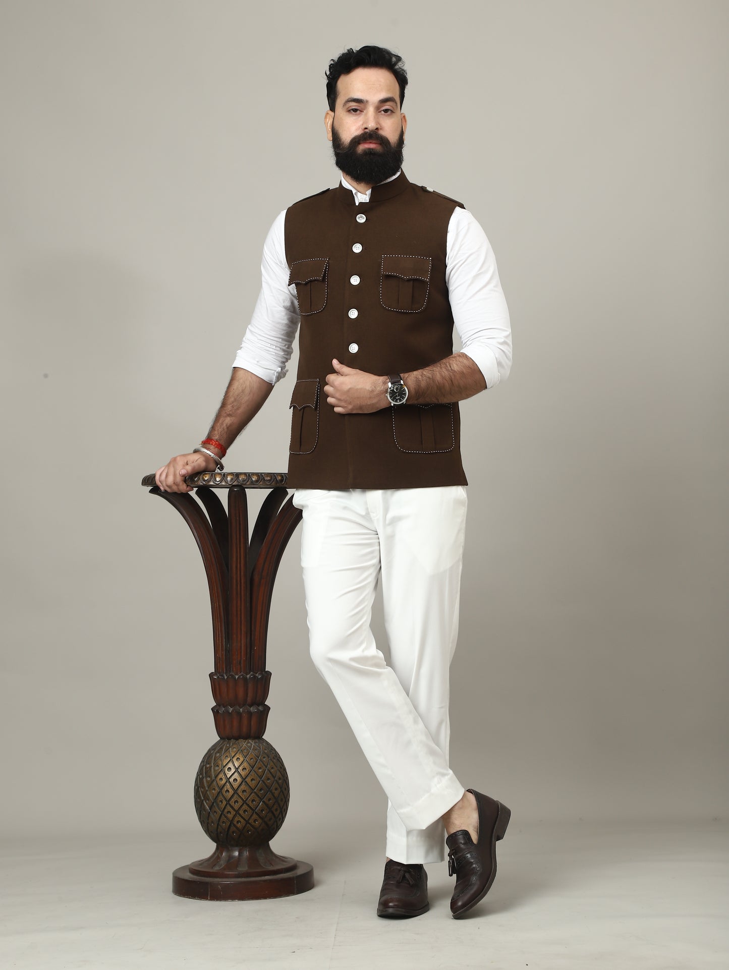 Coffee Brown Royale Semi-Hunting Waistcoat