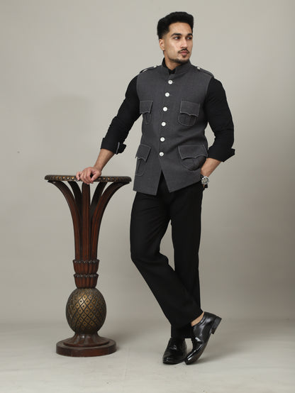 Charcoal Grey Tweed Royale Semi-Hunting Jacket