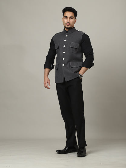 Charcoal Grey Tweed Royale Semi-Hunting Jacket