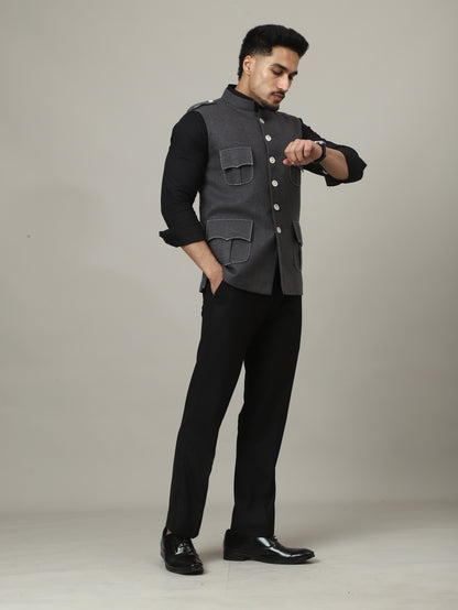 Charcoal Grey Tweed Royale Semi-Hunting Jacket