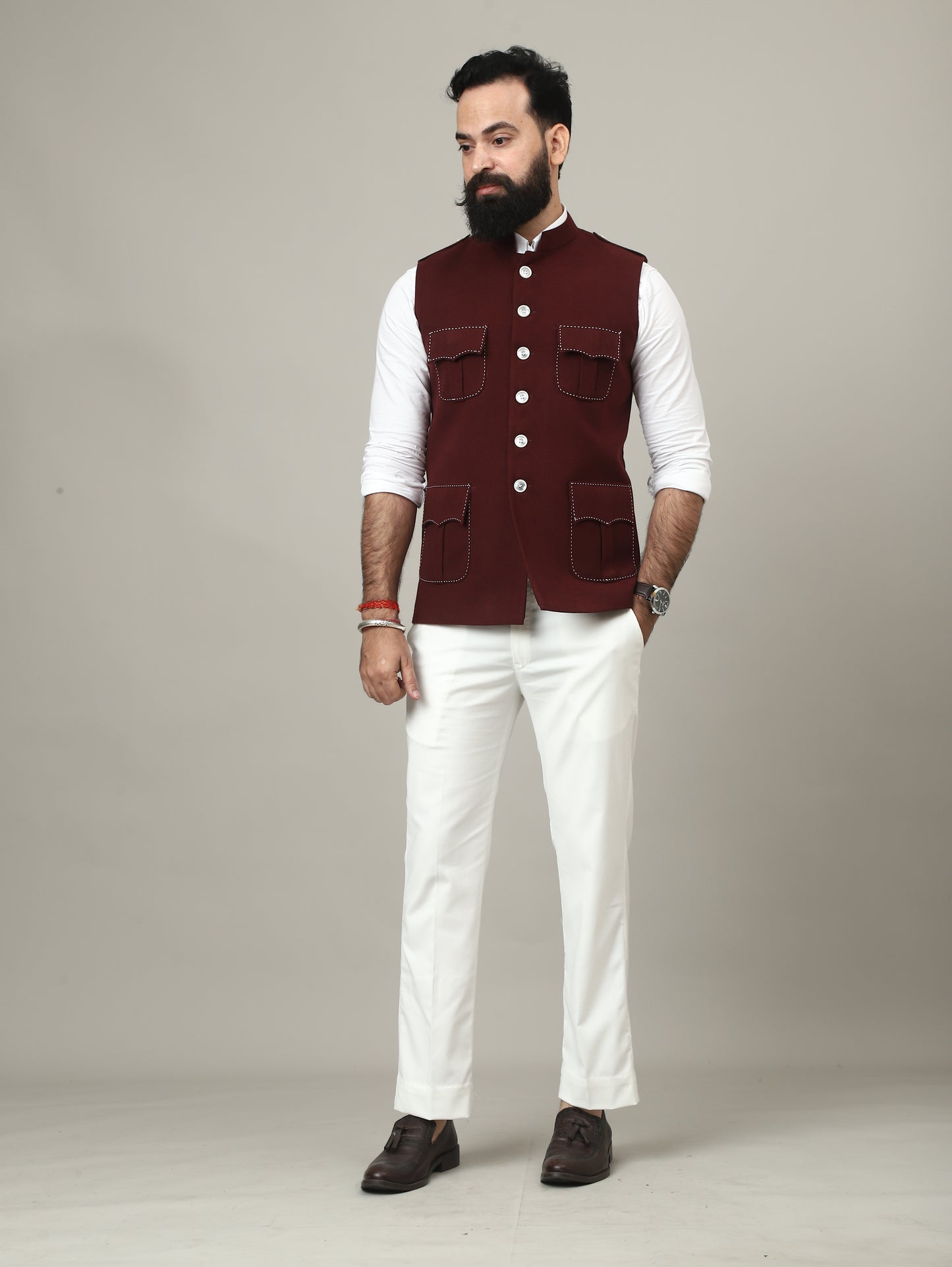 Dark Red Tweed Royale Semi-Hunting Waistcoat