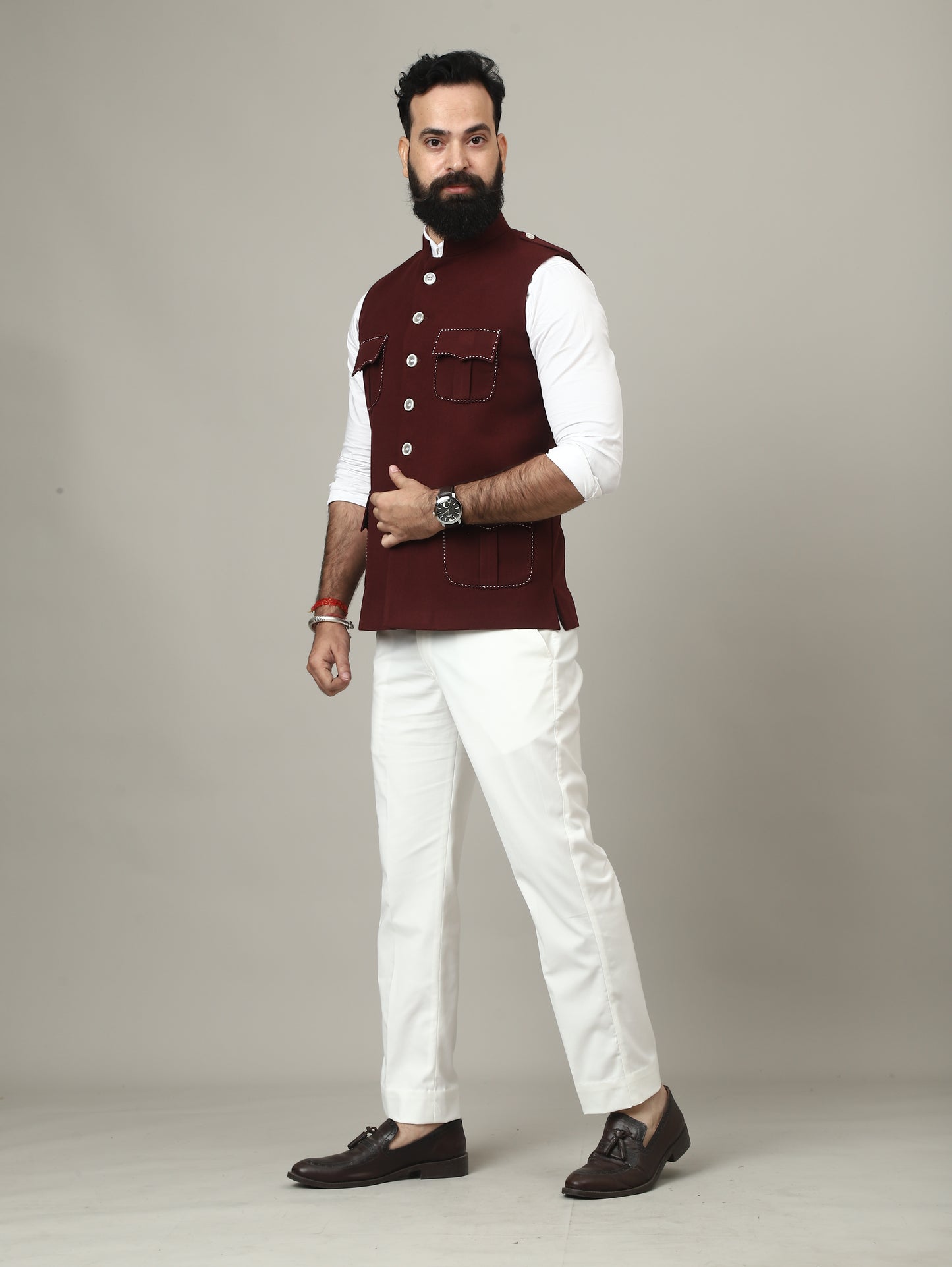 Dark Red Tweed Royale Semi-Hunting Waistcoat
