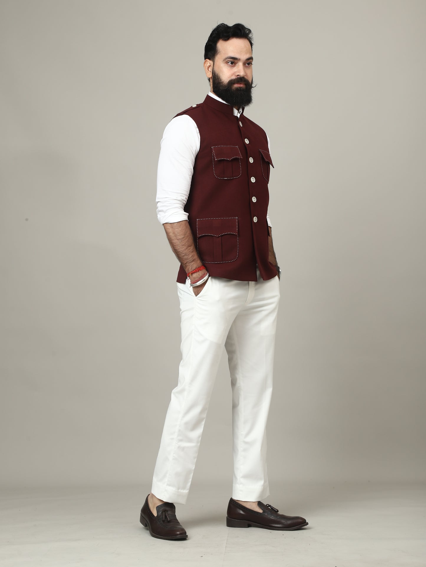Dark Red Tweed Royale Semi-Hunting Waistcoat