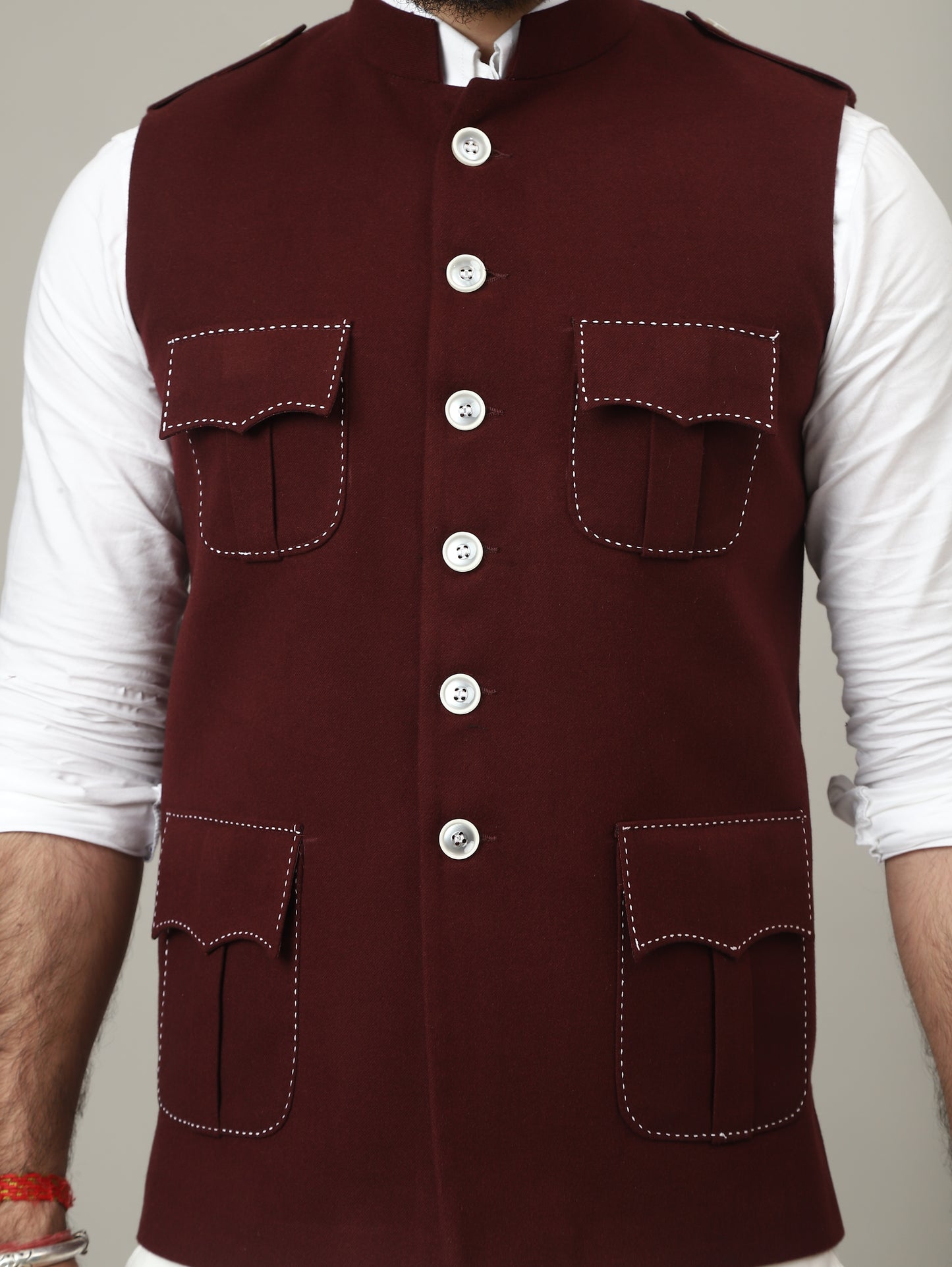 Dark Red Tweed Royale Semi-Hunting Waistcoat