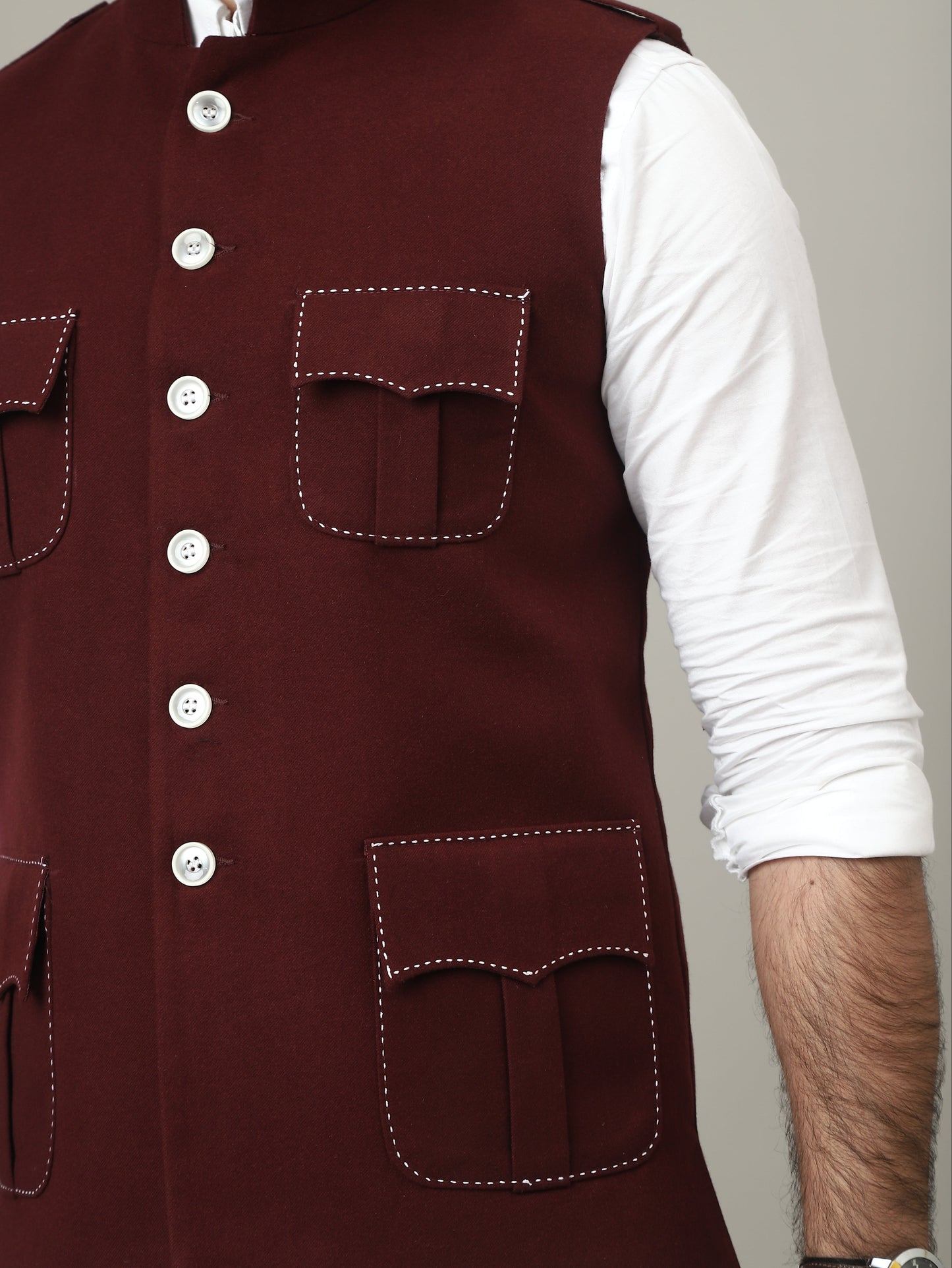 Dark Red Tweed Royale Semi-Hunting Waistcoat