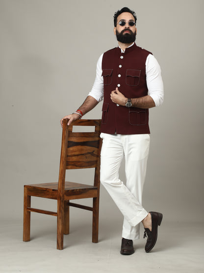 Dark Red Tweed Royale Semi-Hunting Waistcoat