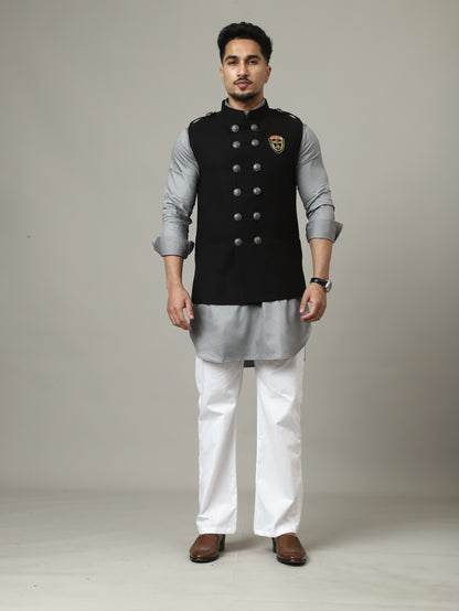 Black Royale Suede Waistcoat with Crest Buttons