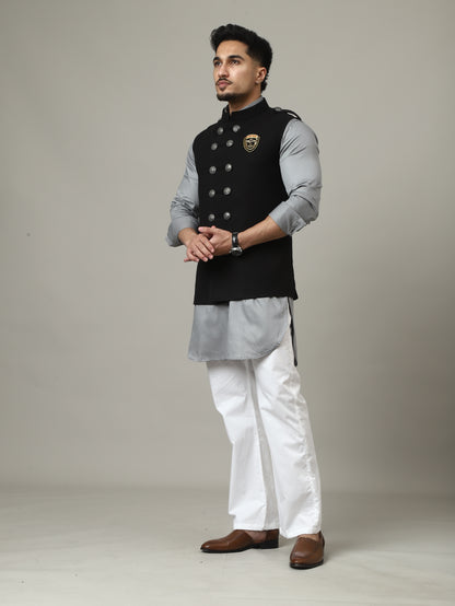 Black Royale Suede Waistcoat with Crest Buttons