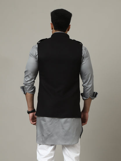 Black Royale Suede Waistcoat with Crest Buttons