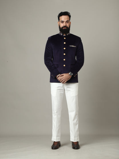 Purple Hand Embroidered Bandhgala with Ivory Pants | Reception & Wedding Wear