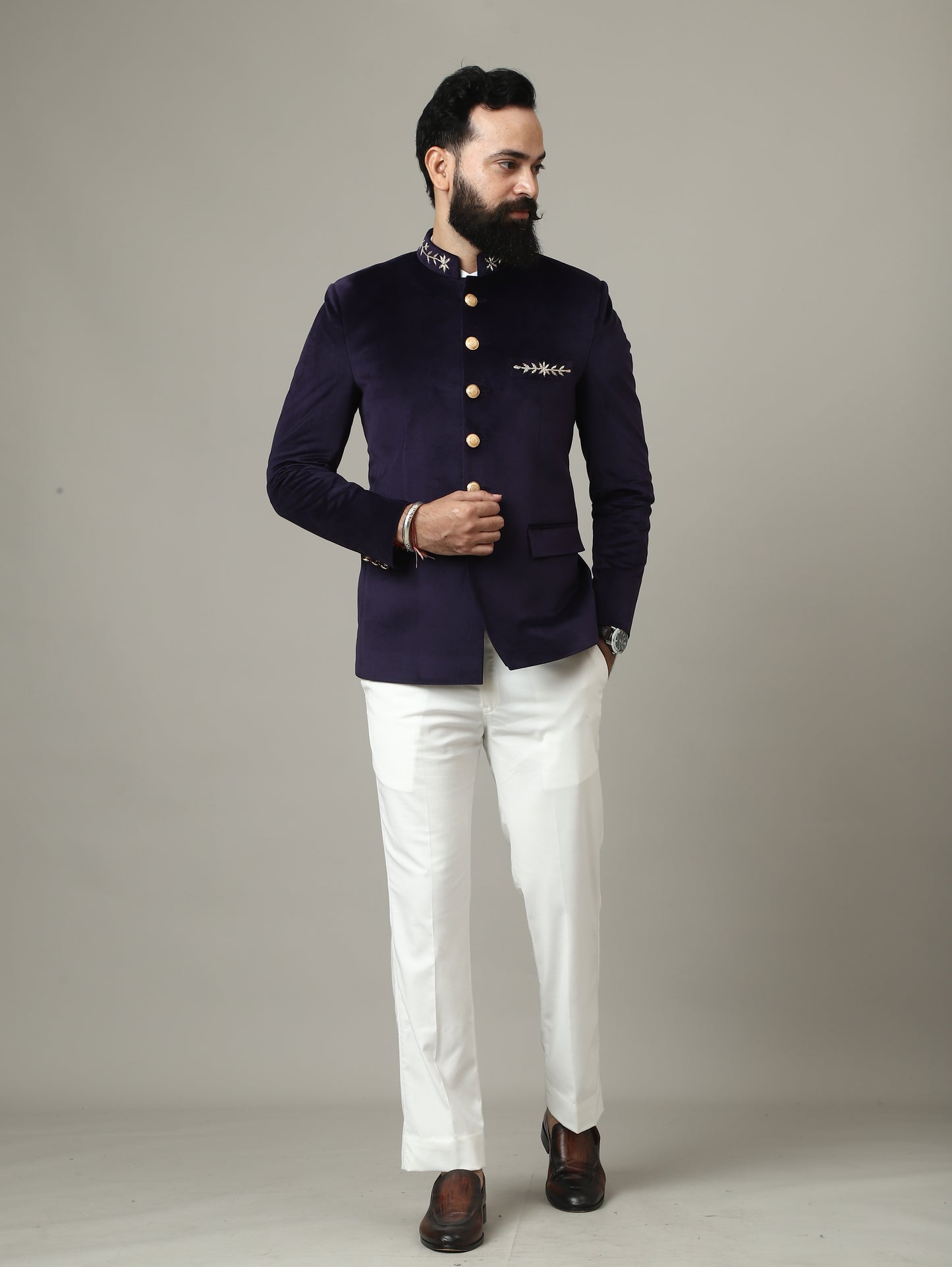 Purple Hand Embroidered Bandhgala with Ivory Pants | Reception & Wedding Wear