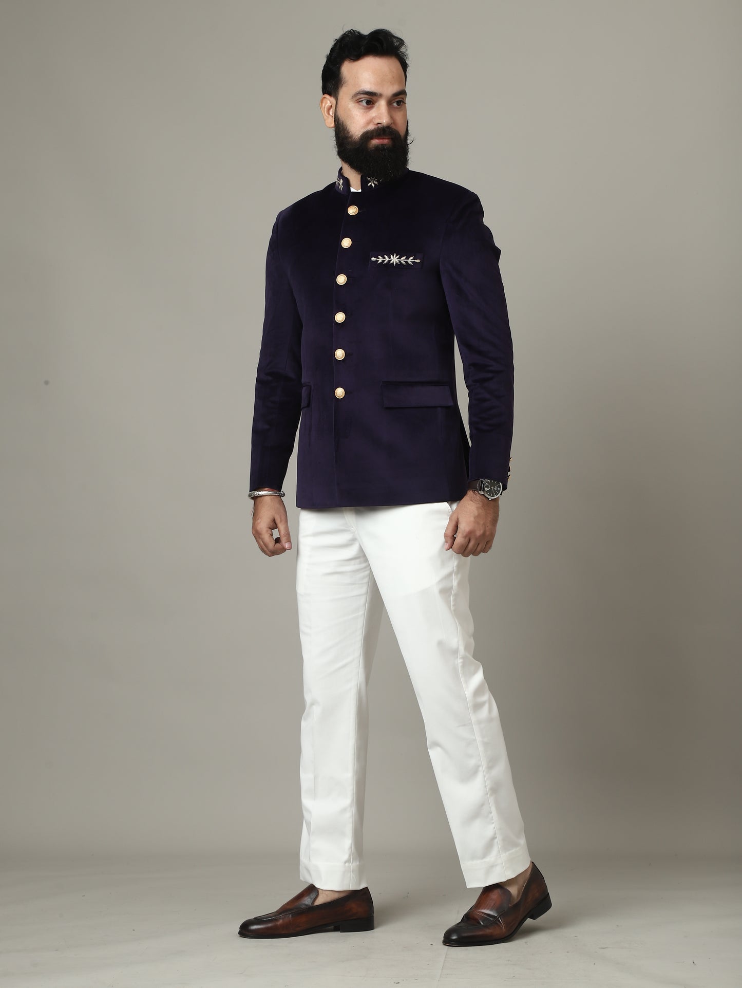 Purple Hand Embroidered Bandhgala with Ivory Pants | Reception & Wedding Wear