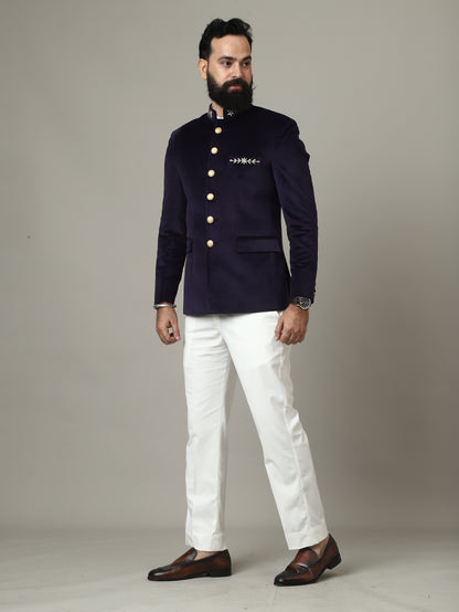 Purple Hand Embroidered Bandhgala with Ivory Pants | Reception & Wedding Wear