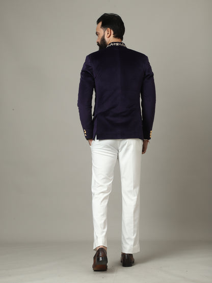 Purple Hand Embroidered Bandhgala with Ivory Pants | Reception & Wedding Wear