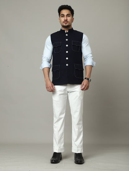 Navy Royale Semi-Hunting Jacket with Contrast Stitching