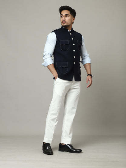 Navy Royale Semi-Hunting Jacket with Contrast Stitching