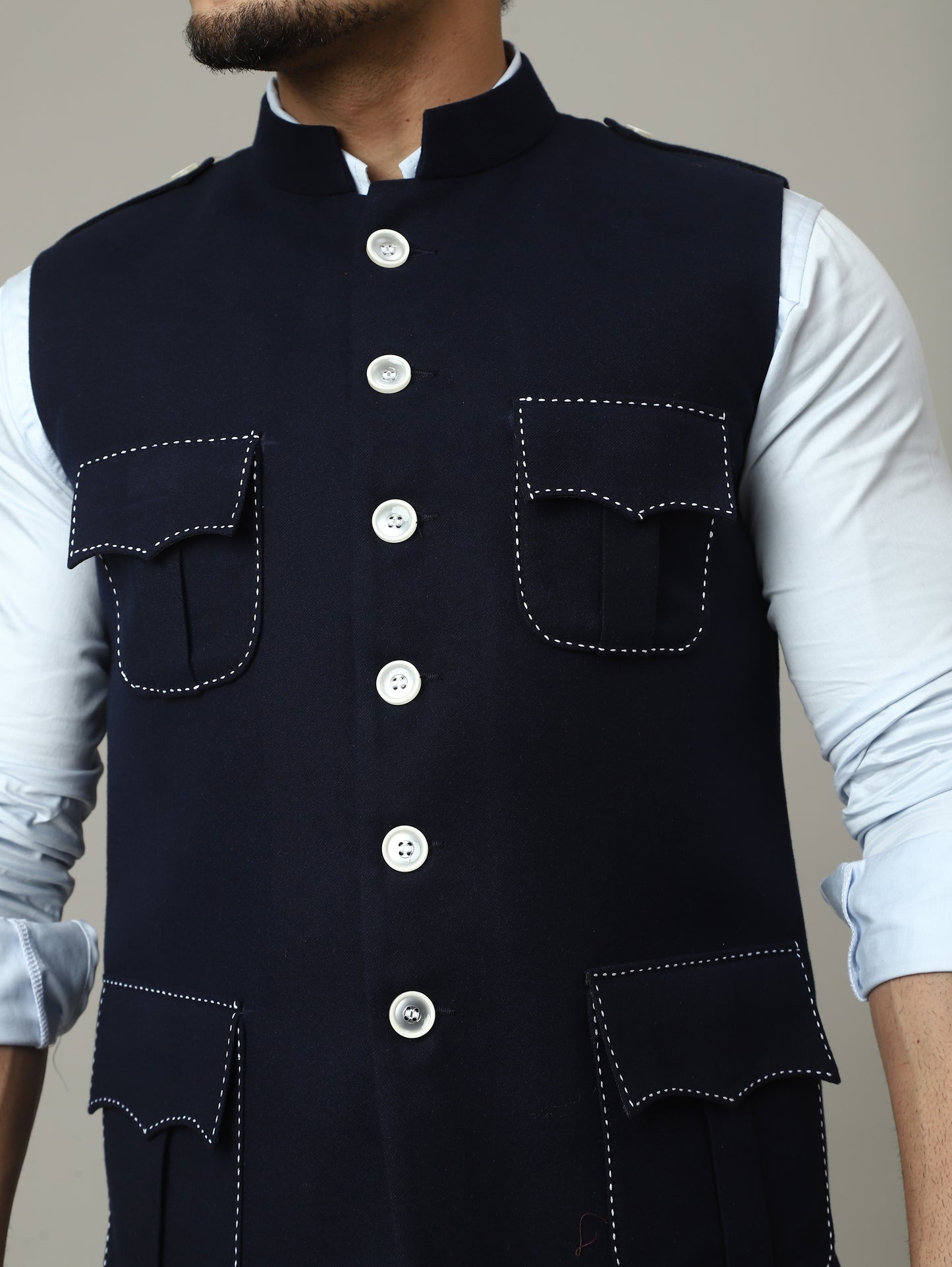 Navy Royale Semi-Hunting Jacket with Contrast Stitching