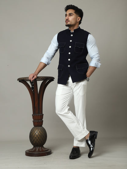 Navy Royale Semi-Hunting Jacket with Contrast Stitching