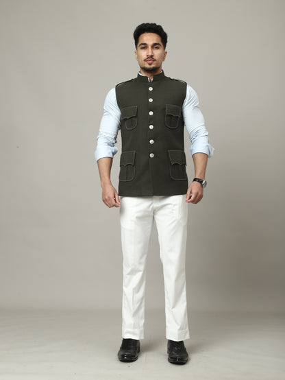 Olive Green Tweed Royale Semi-Hunting Jacket