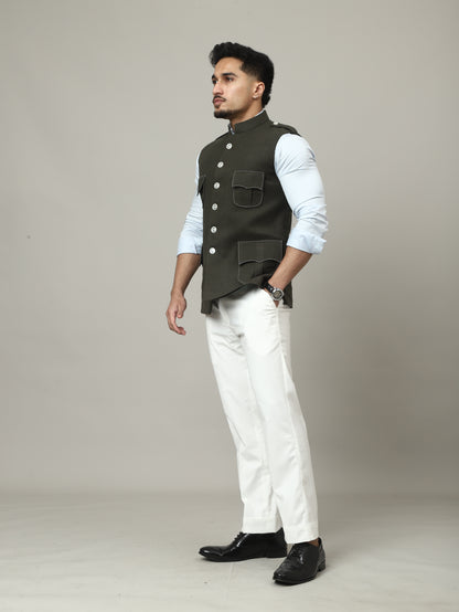 Olive Green Tweed Royale Semi-Hunting Jacket