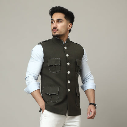 Olive Green Tweed Royale Semi-Hunting Jacket