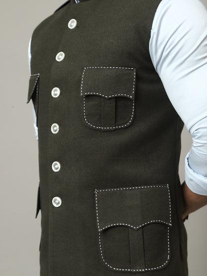 Olive Green Tweed Royale Semi-Hunting Jacket