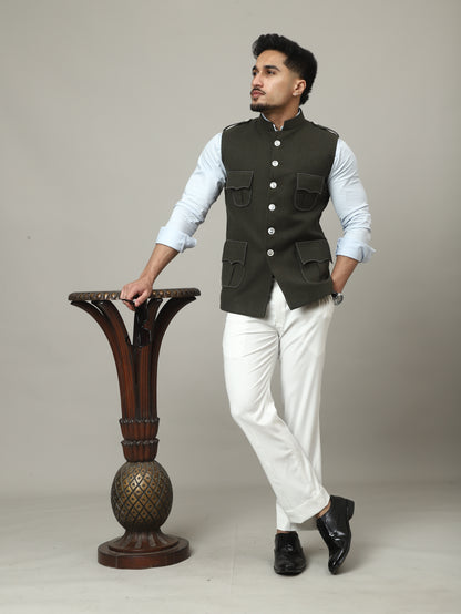 Olive Green Tweed Royale Semi-Hunting Jacket