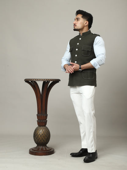 Olive Green Tweed Royale Semi-Hunting Jacket